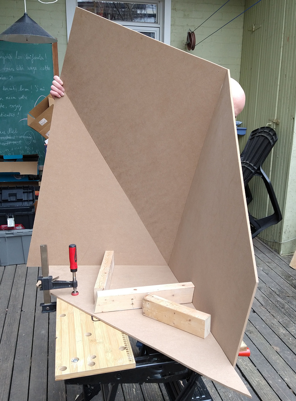 The projection surface, made of MDF and wood